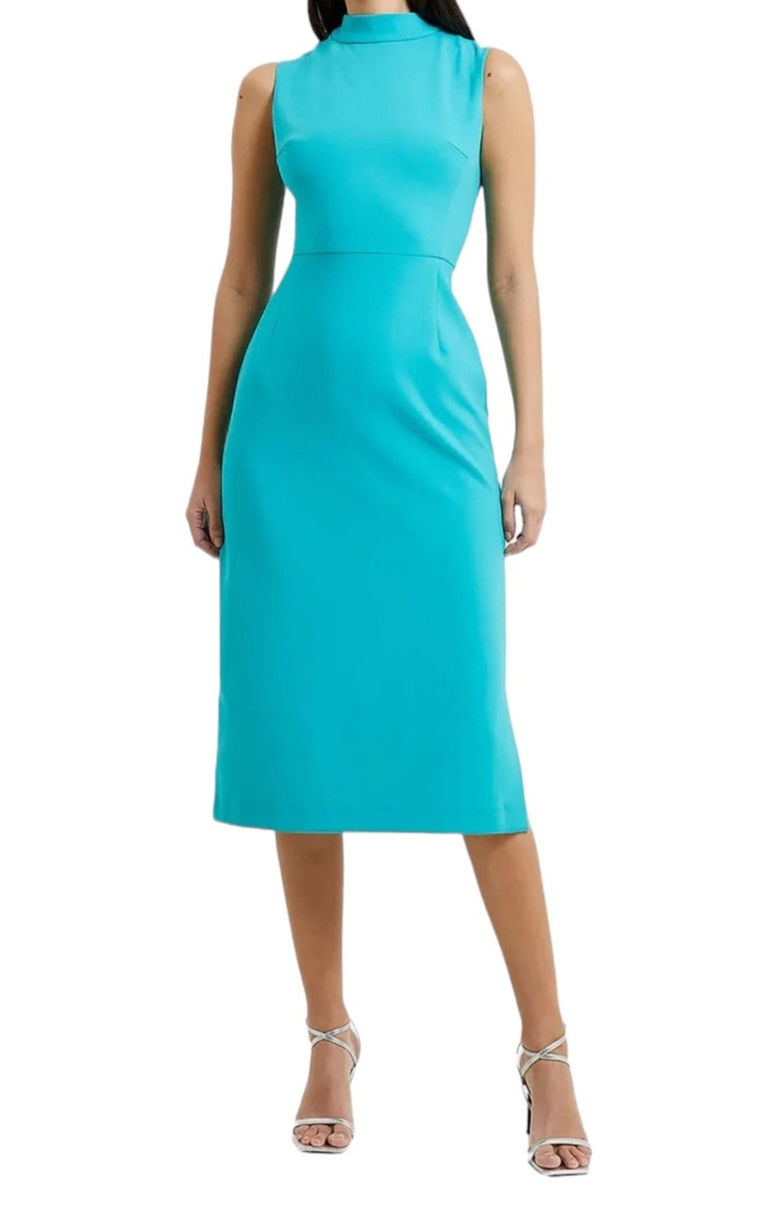 French Connection dress Echo mock neck midi sheath teal size 2